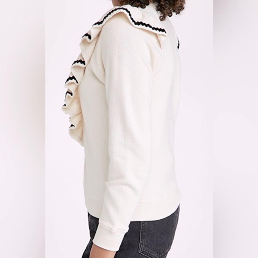 NWT THE GREAT The Shrunken Ruffle Sweatshirt in Washed White - Picture 8 of 16